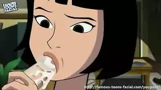 فتاة رسوم متحركة تبلع بعمق وتتلقى قذفًا لزجًا